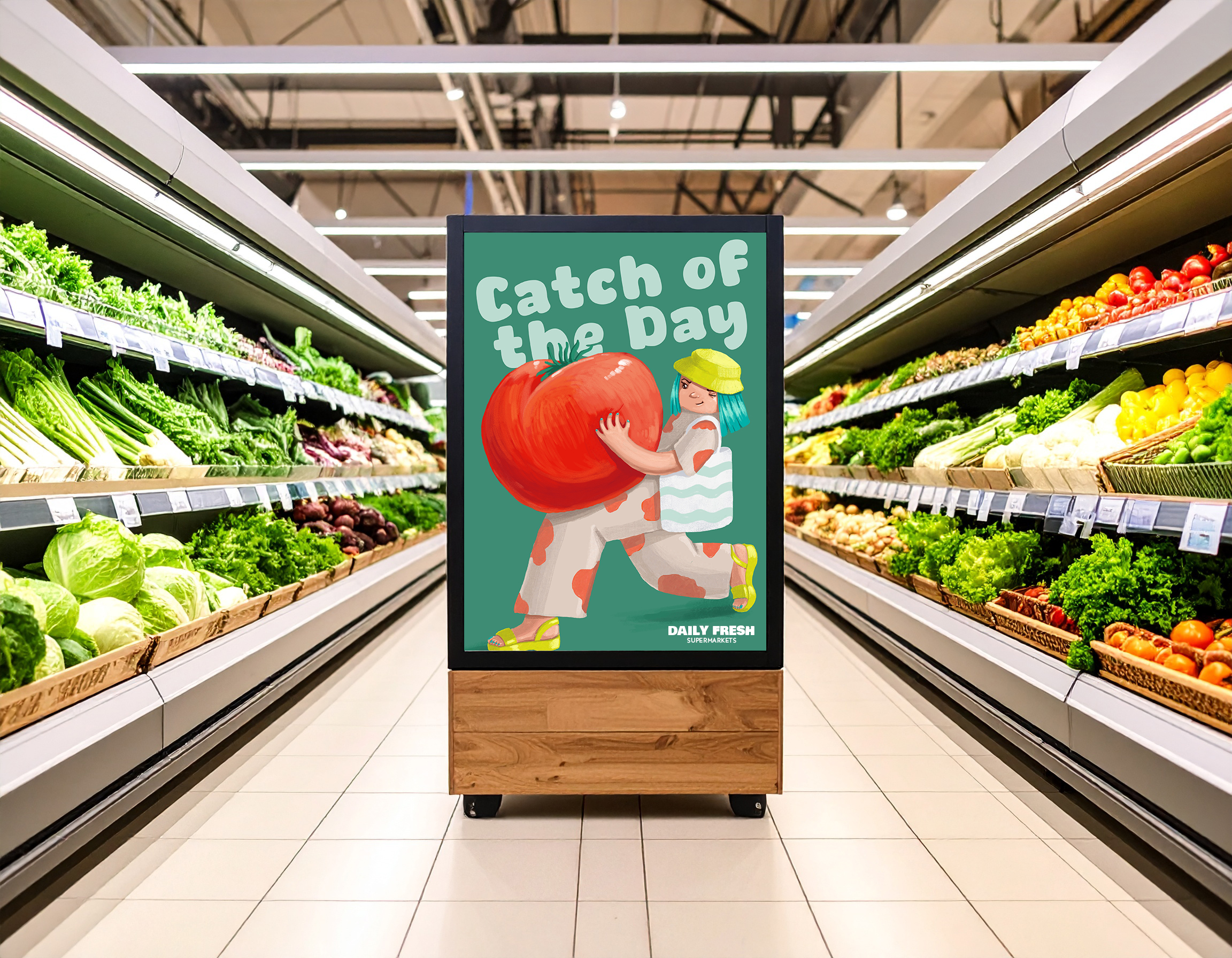 superrmarket billboard of fresh tomato illustration