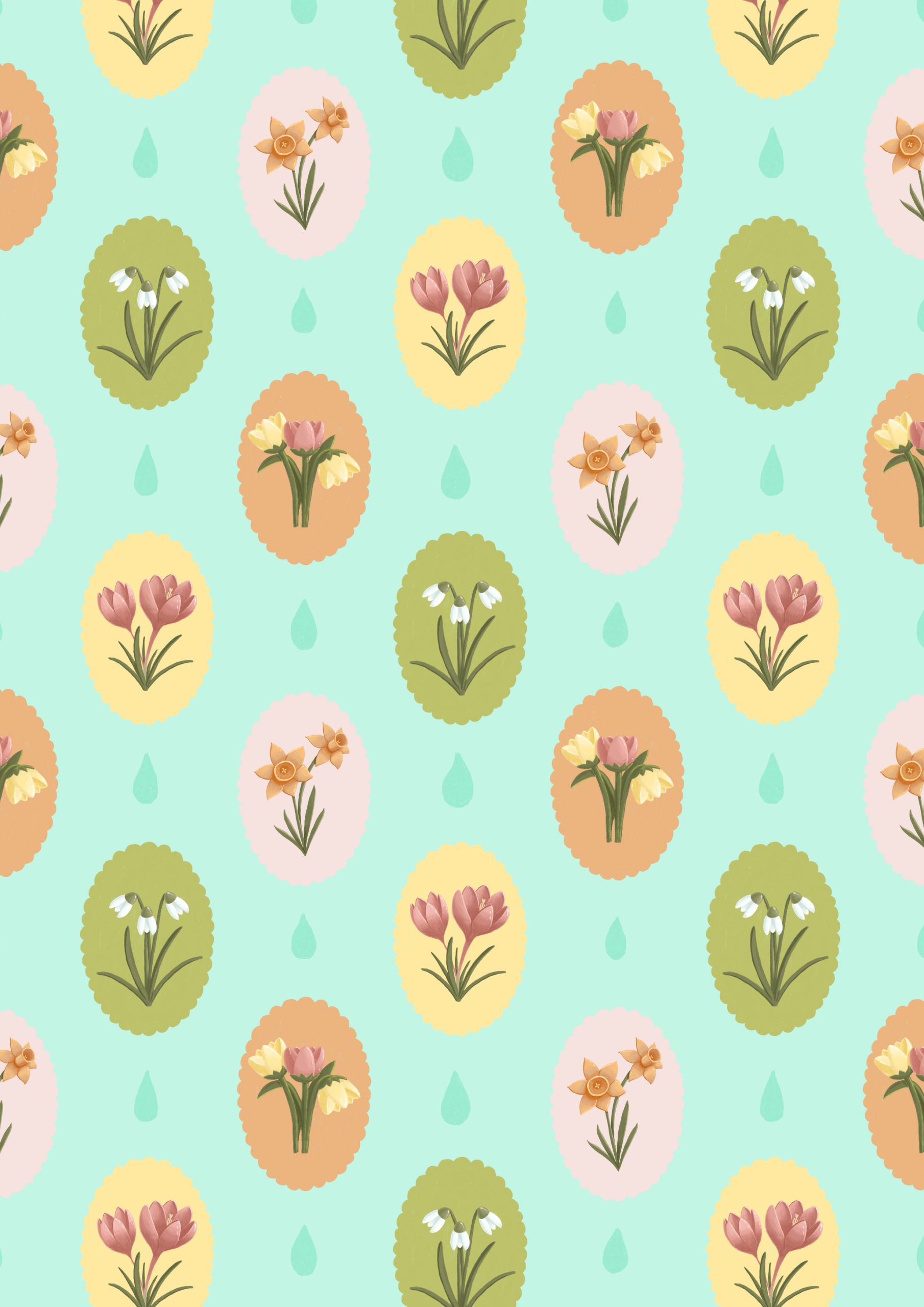 spring flowers and rain drops seamless pattern in vivid colors by andra badea cuteoshenii
