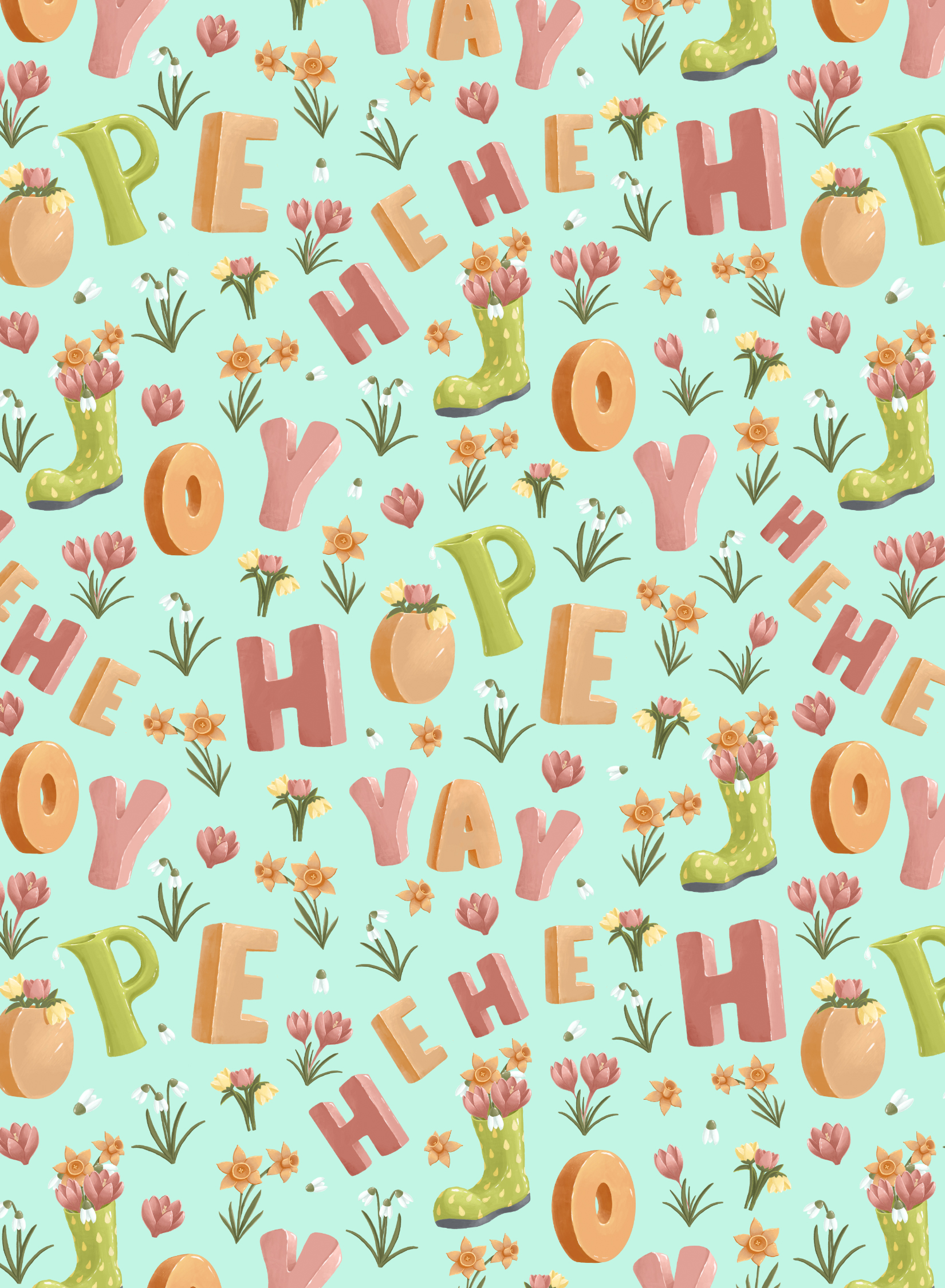 lettering pattern for spring hope joy yeeey floral